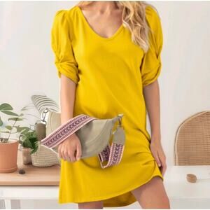 Amadi Anthropologie Yellow Puff Sleeve Dress Tunic NWT M